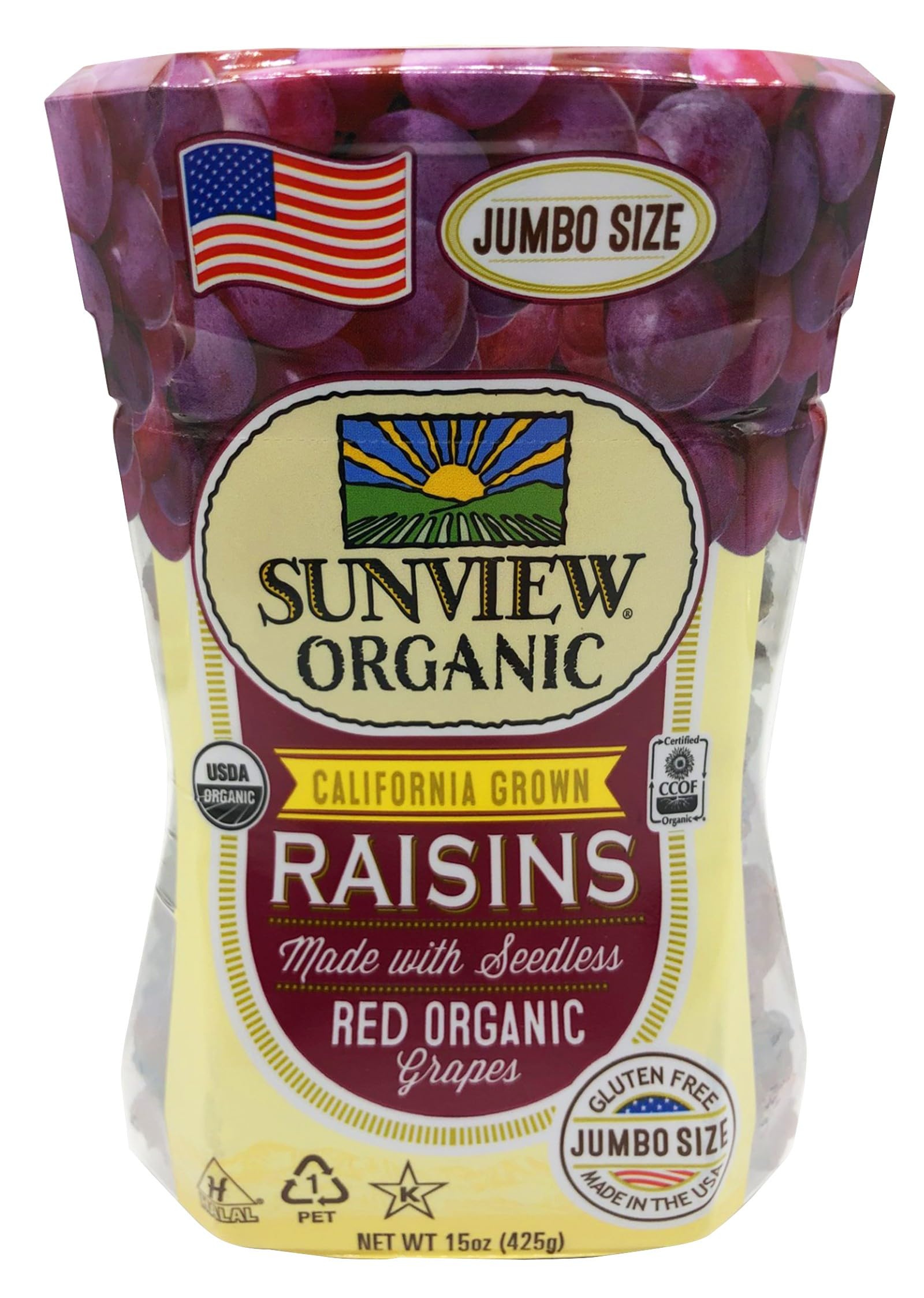 Amazon.com: Sunview Organic Red Seedless Raisins 3-15 oz. Canisters